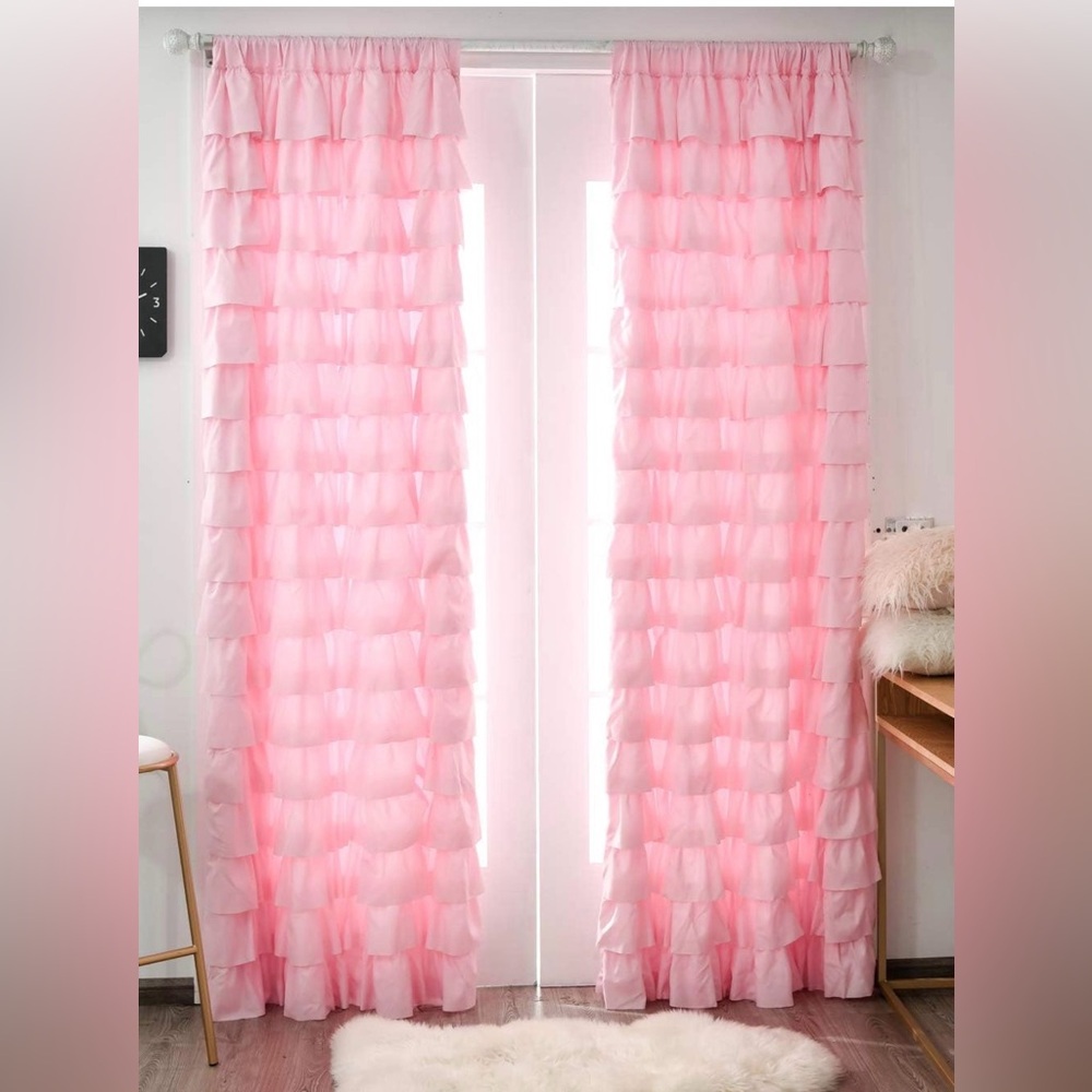 VGUC to EUC Pink Waterfall Ruffle Curtains - 2 panels